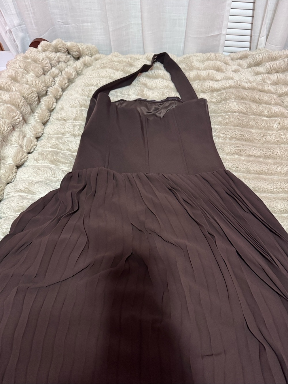 Meshki Stacie Pleated Halter Dress in Cacoa - Picture 10 of 13